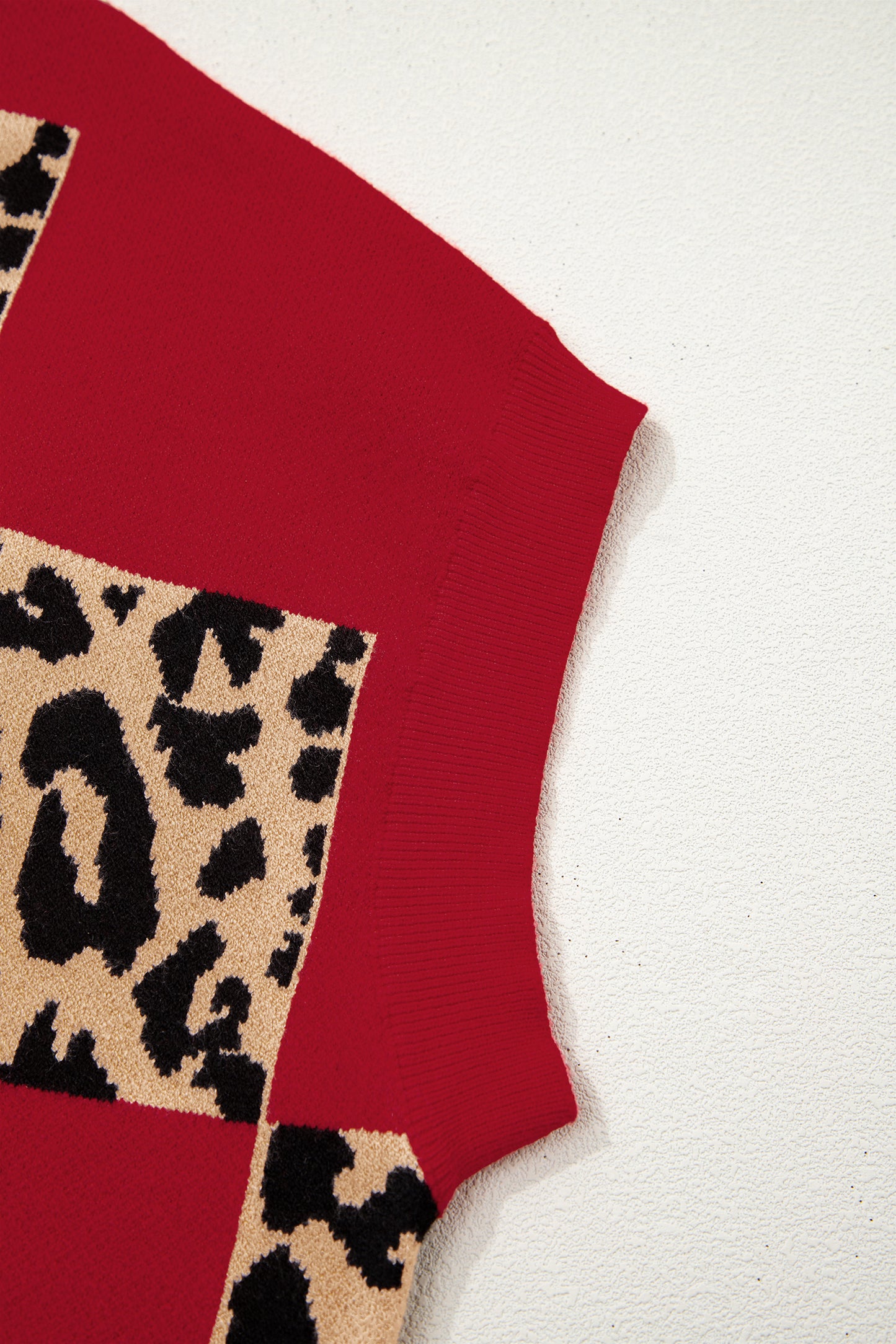 Red Plus Leopard Short Sleeve Sweater