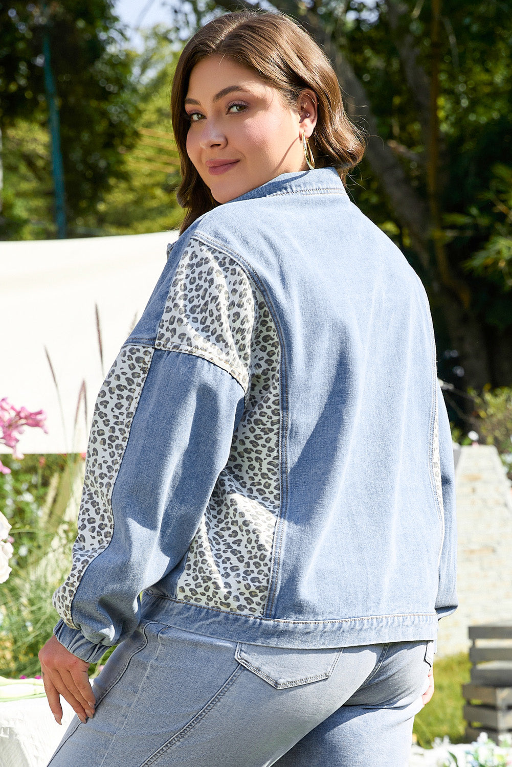 Blue Leopard Plus Denim Jacket