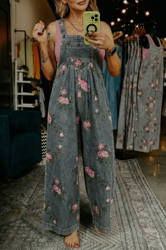 Floral Print Denim Jumpsuit