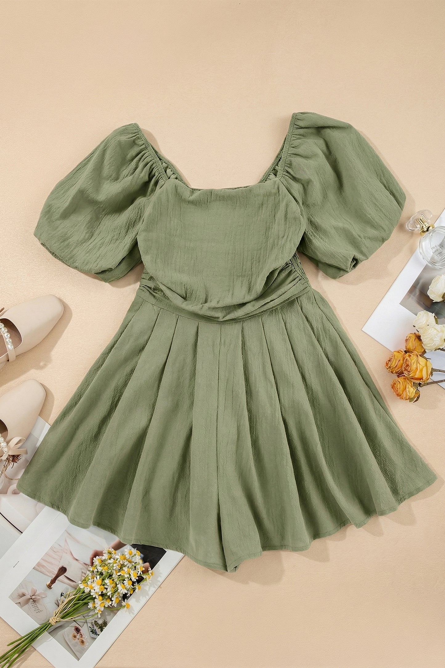 Jungle Green Puff Romper