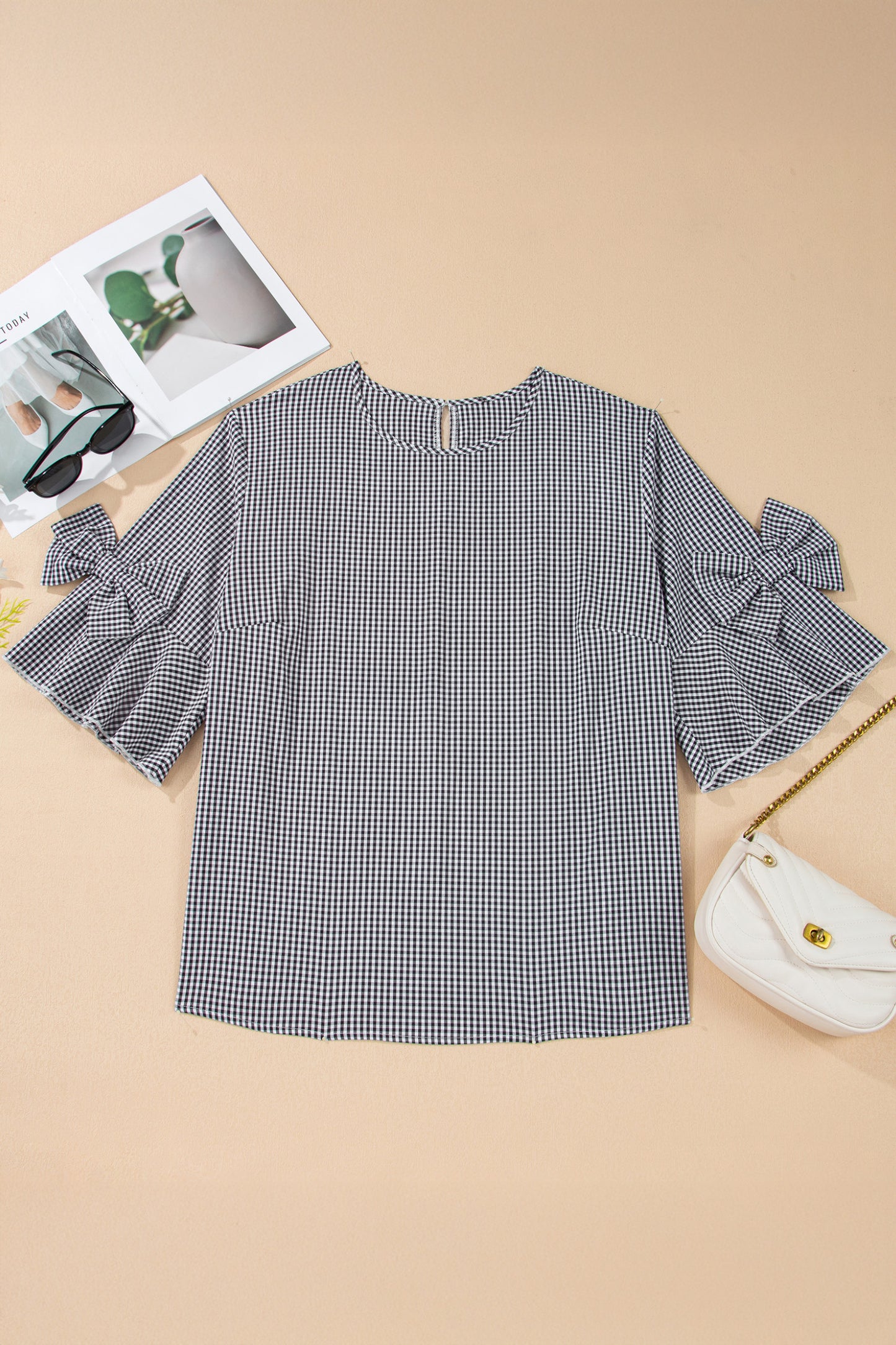 Black Bow Bell Sleeve Blouse