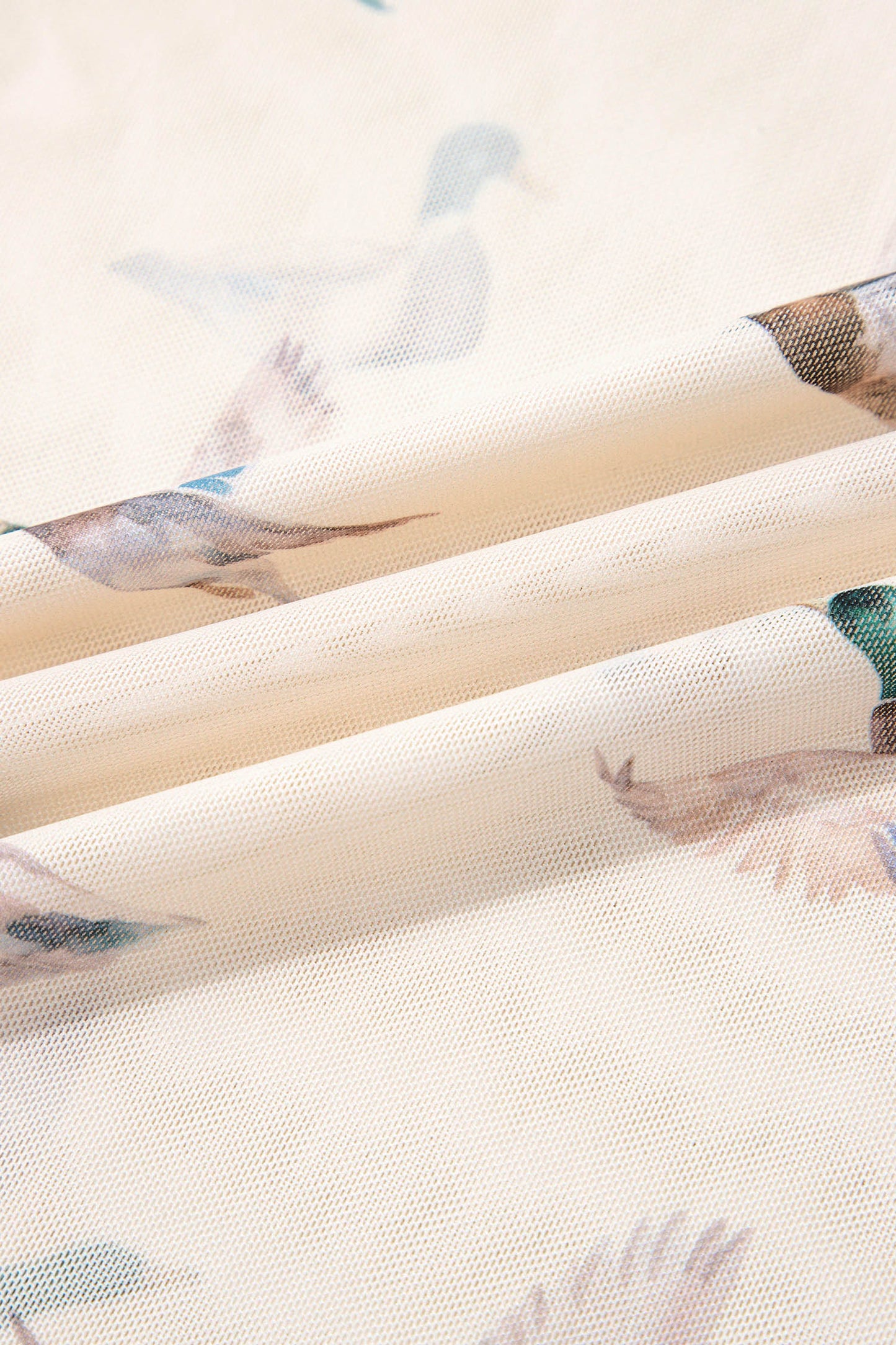 Beige Mallard Sheer Mesh Short Sleeve Top