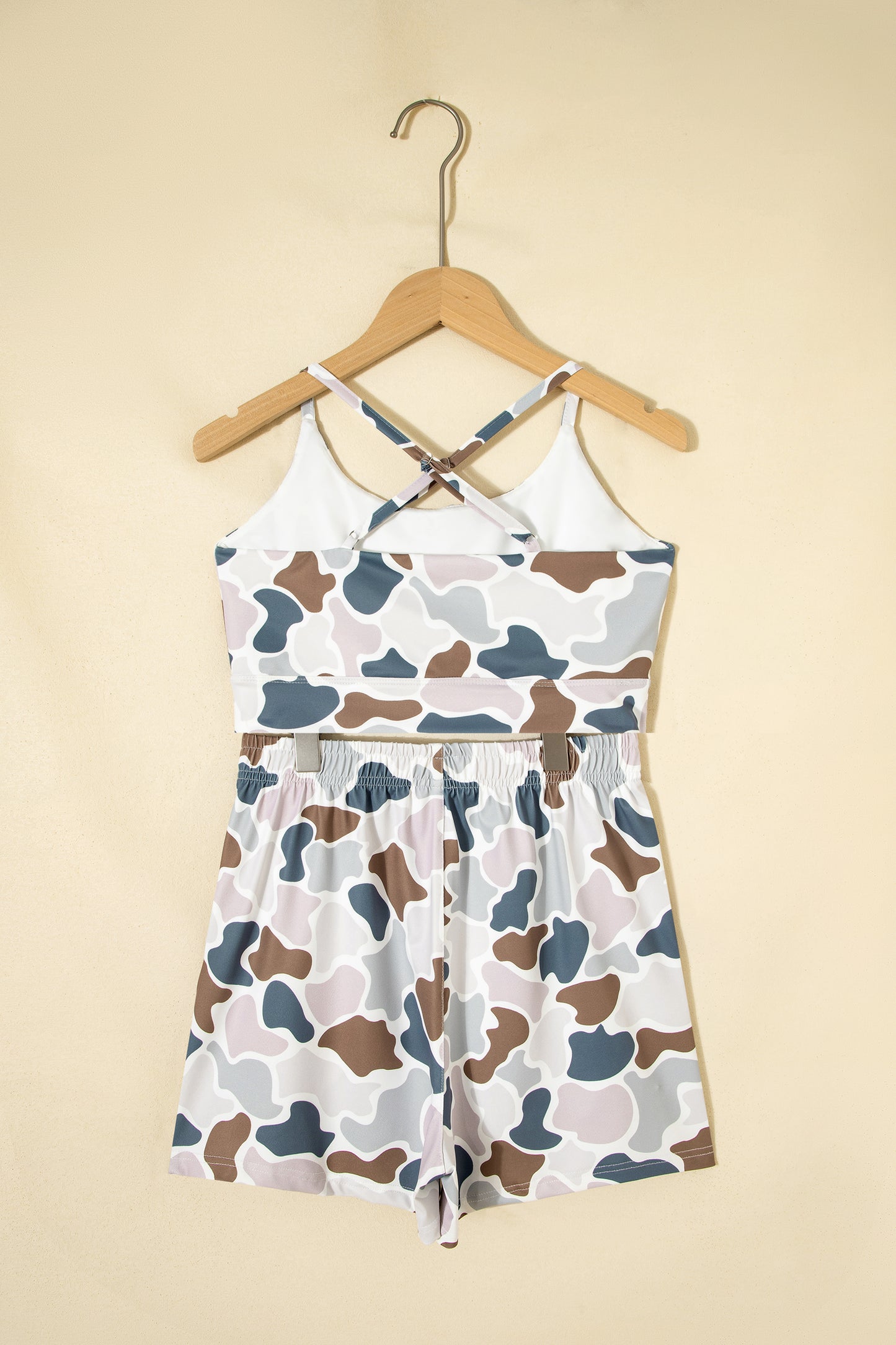 Multicolour Camouflage Printed Cropped Tank Athleisure 2pcs Short Set
