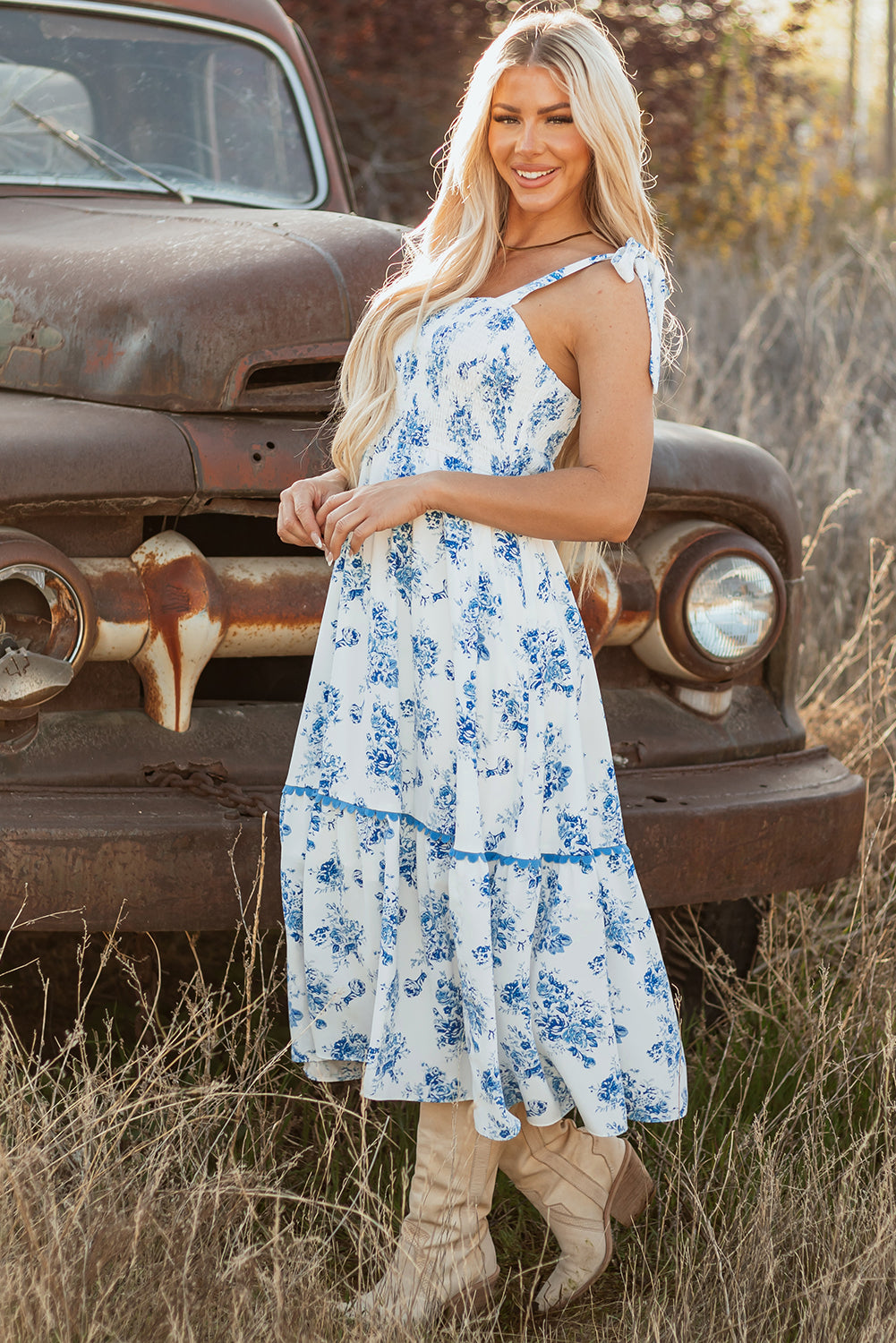 Sky Blue Floral Long Dress