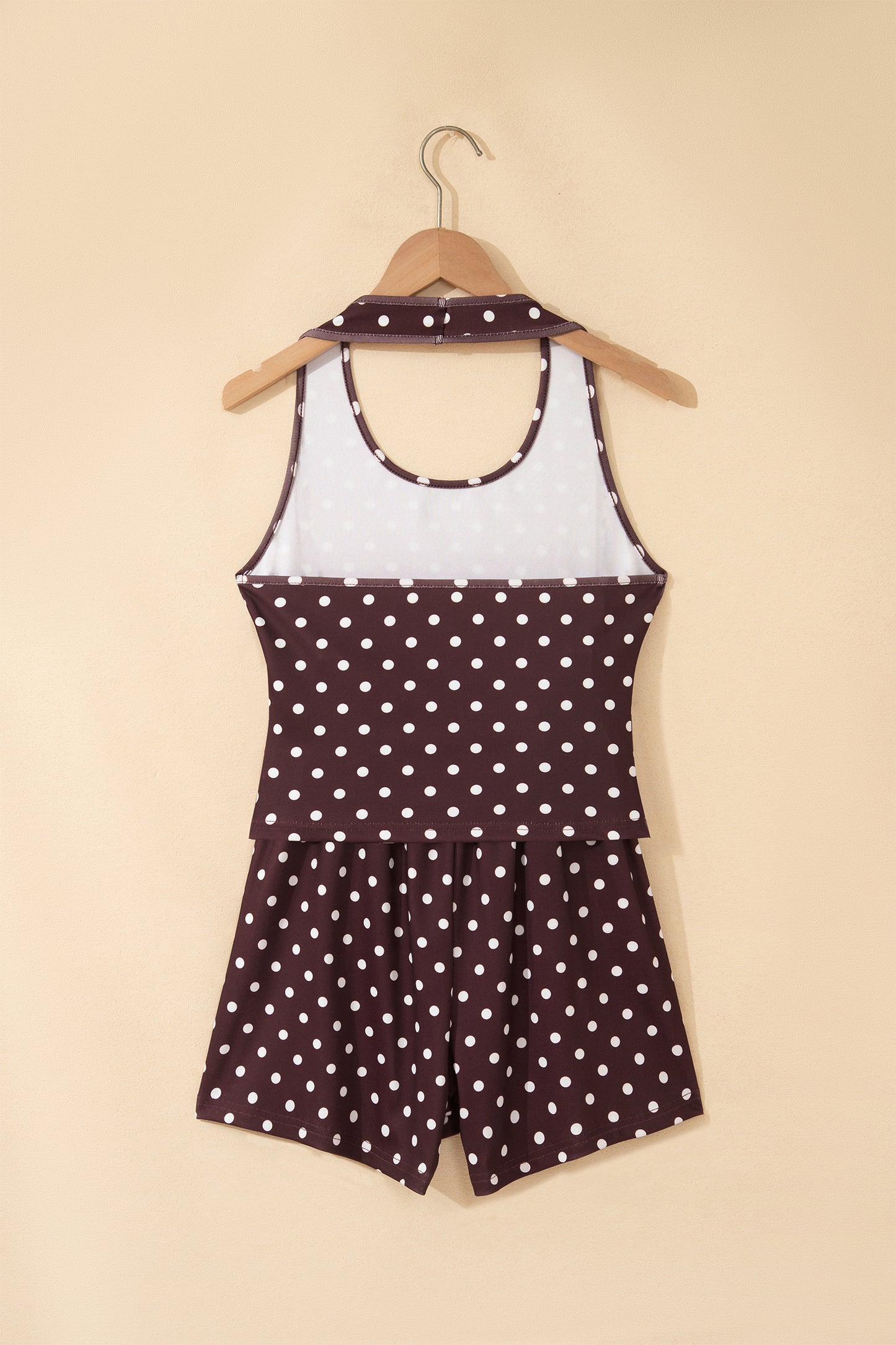 Brown Polka Dot Halter Short Set
