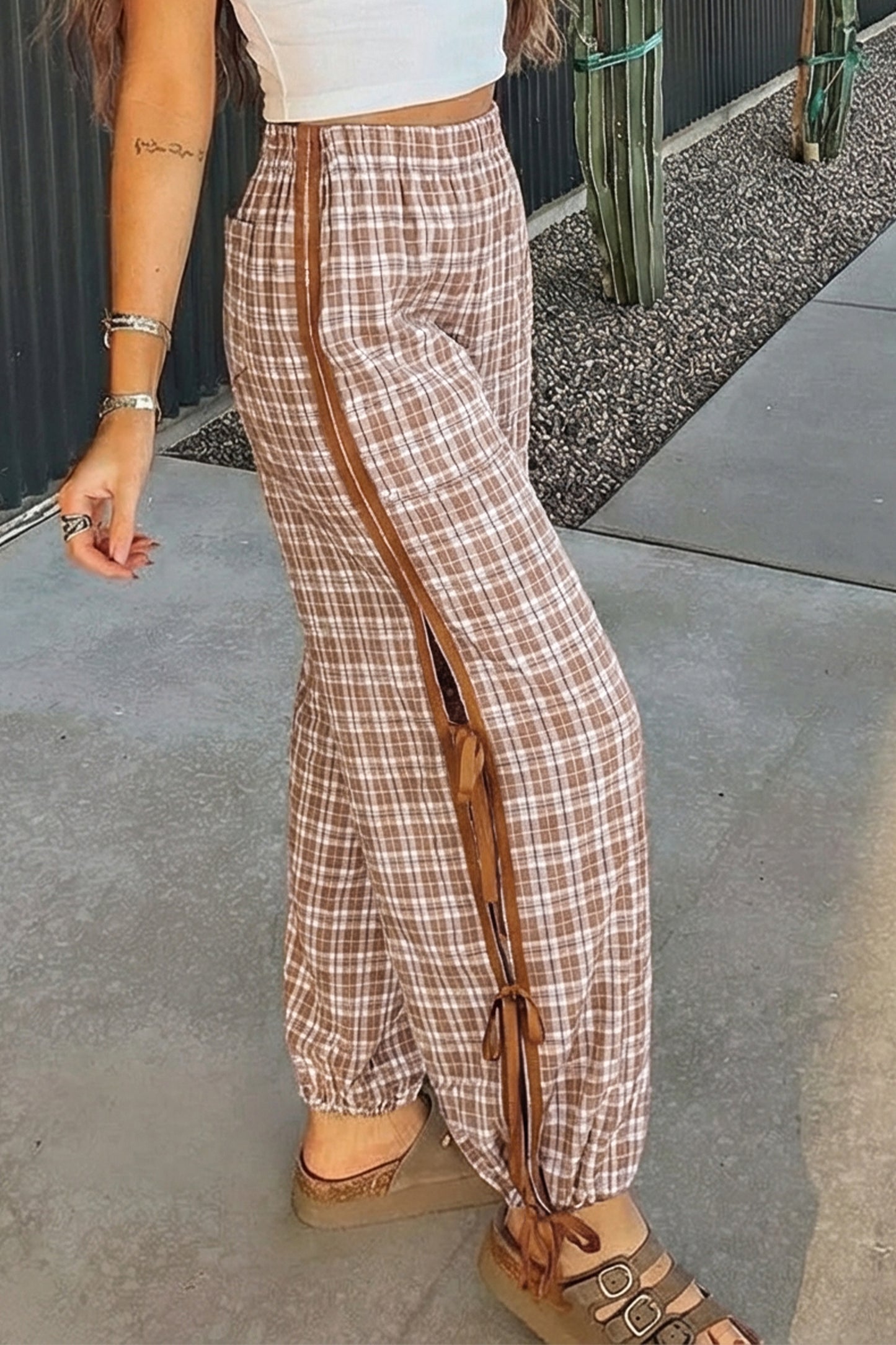 Chestnut Plaid Jogger Pants
