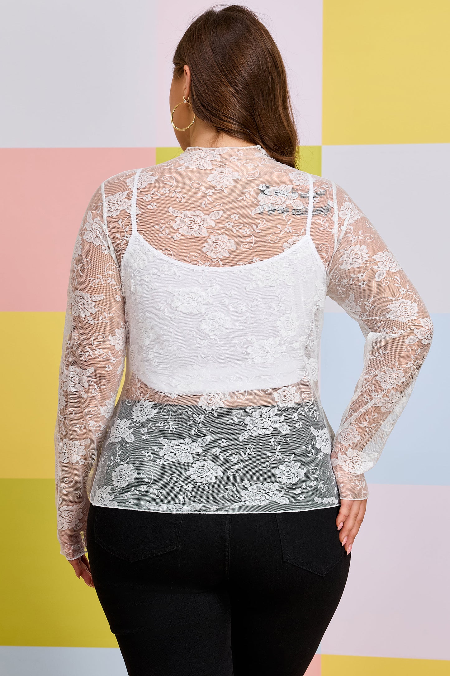White Mesh plus size Top