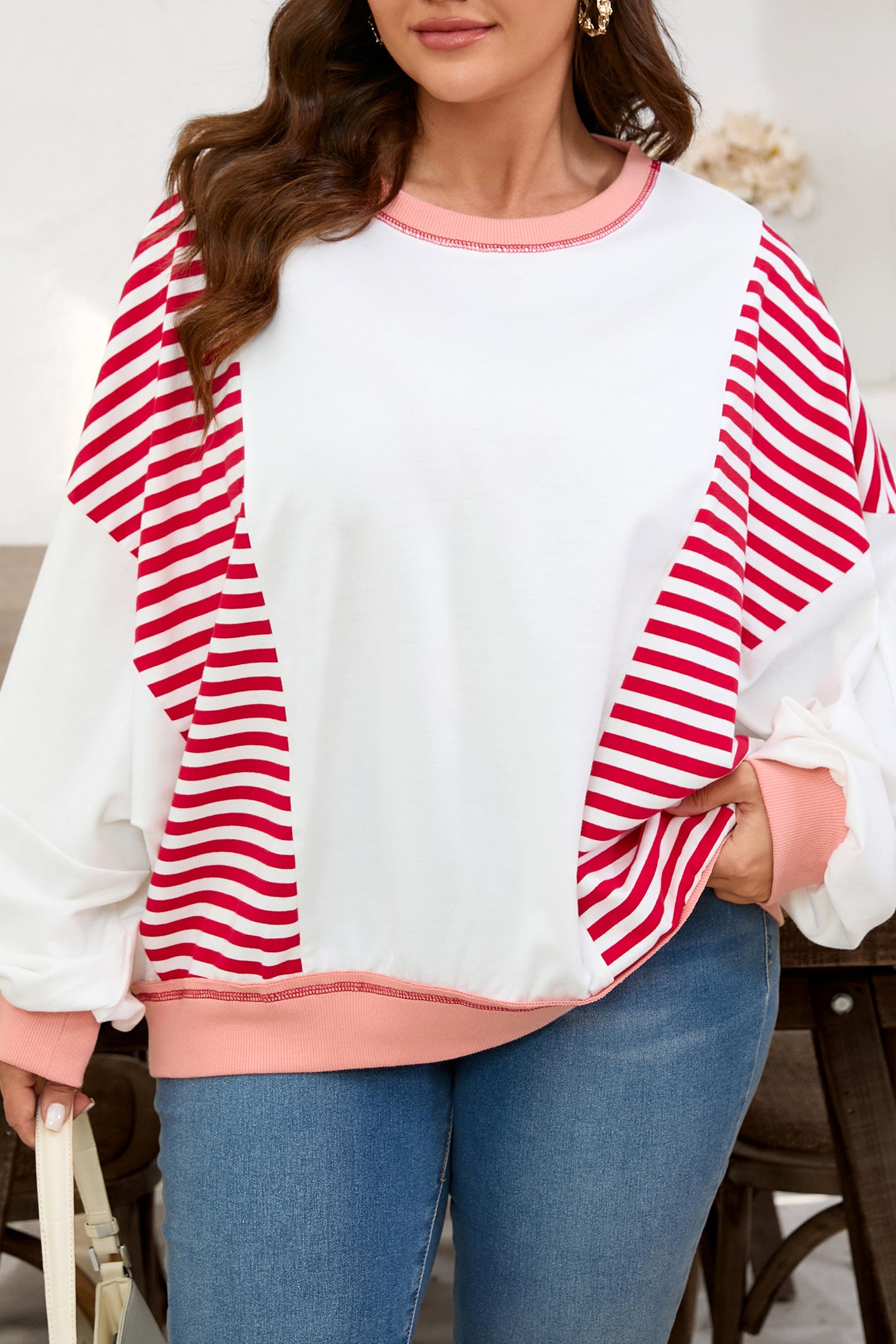 Red Stripe Plus Sweatshirt