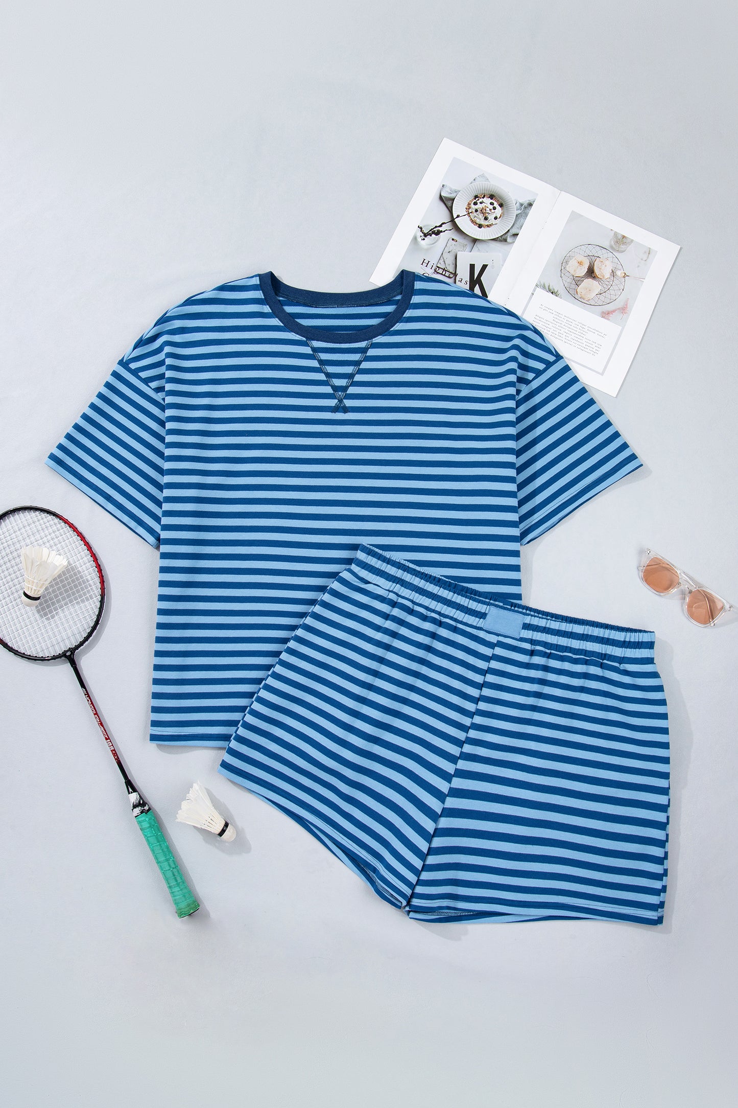 Blue Stripe Plus Size Shorts Set