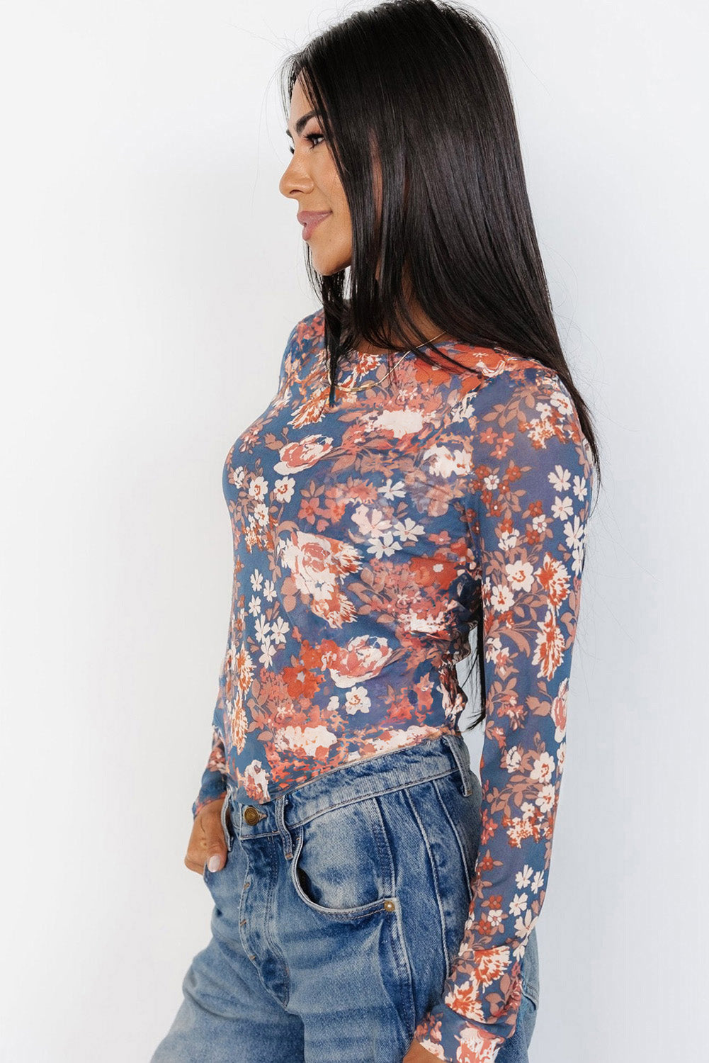 Orchid Floral Mesh Top