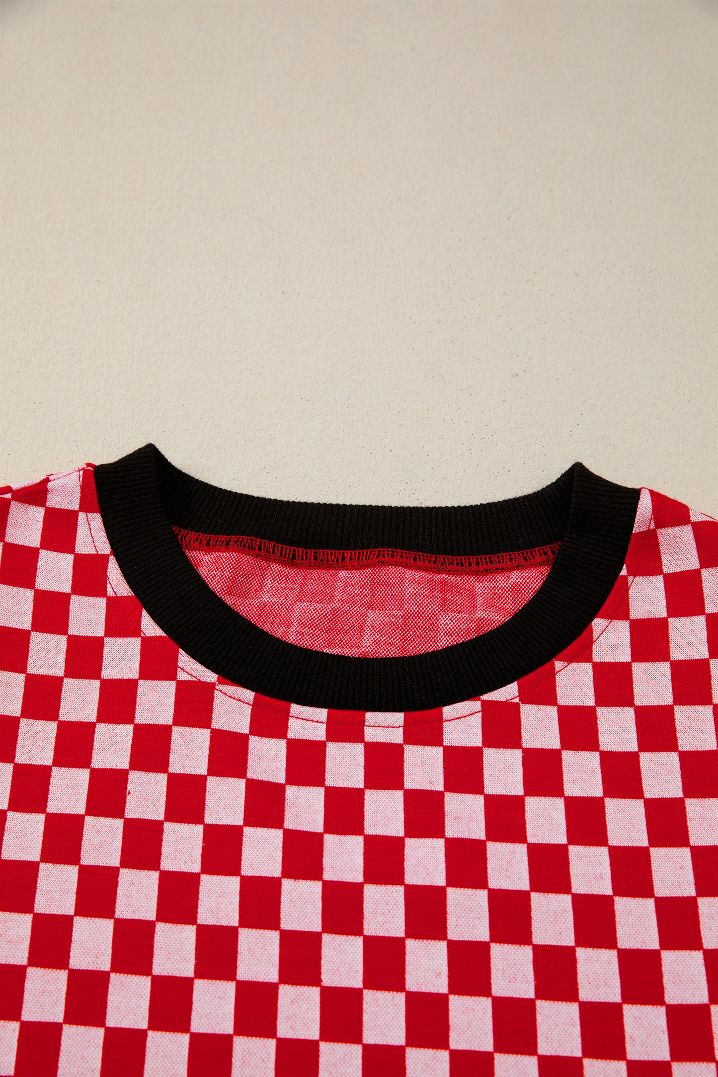 Red Checkered Ruffle Sleeve Top